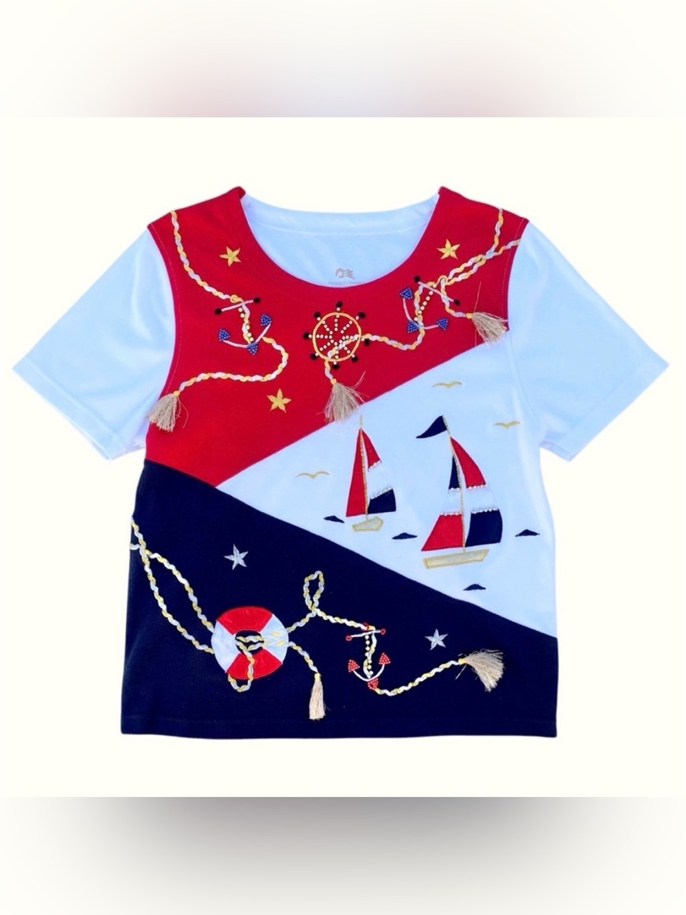Princess Cruises Nautical Red, White and Blue Embroidered Knit Top, Women’s M